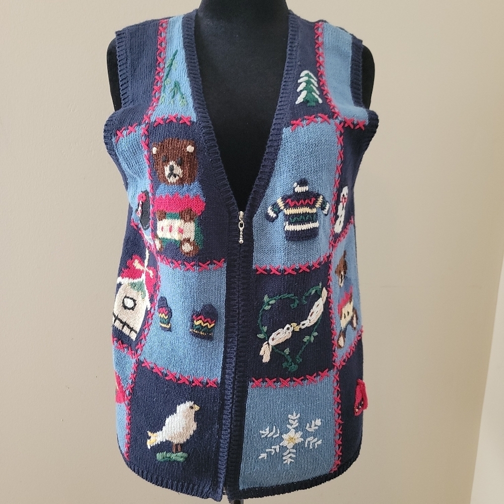 Capacity Vintage Ugly Sweater Zip Up Vest Size L